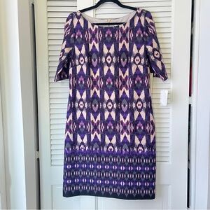 NWT Eliza J Sheath Midi Dress Half Sleeve Purple Geometric Sz 10